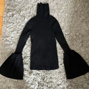 Ribbed Bell Sleeves Turtleneck Sweater Top, XS